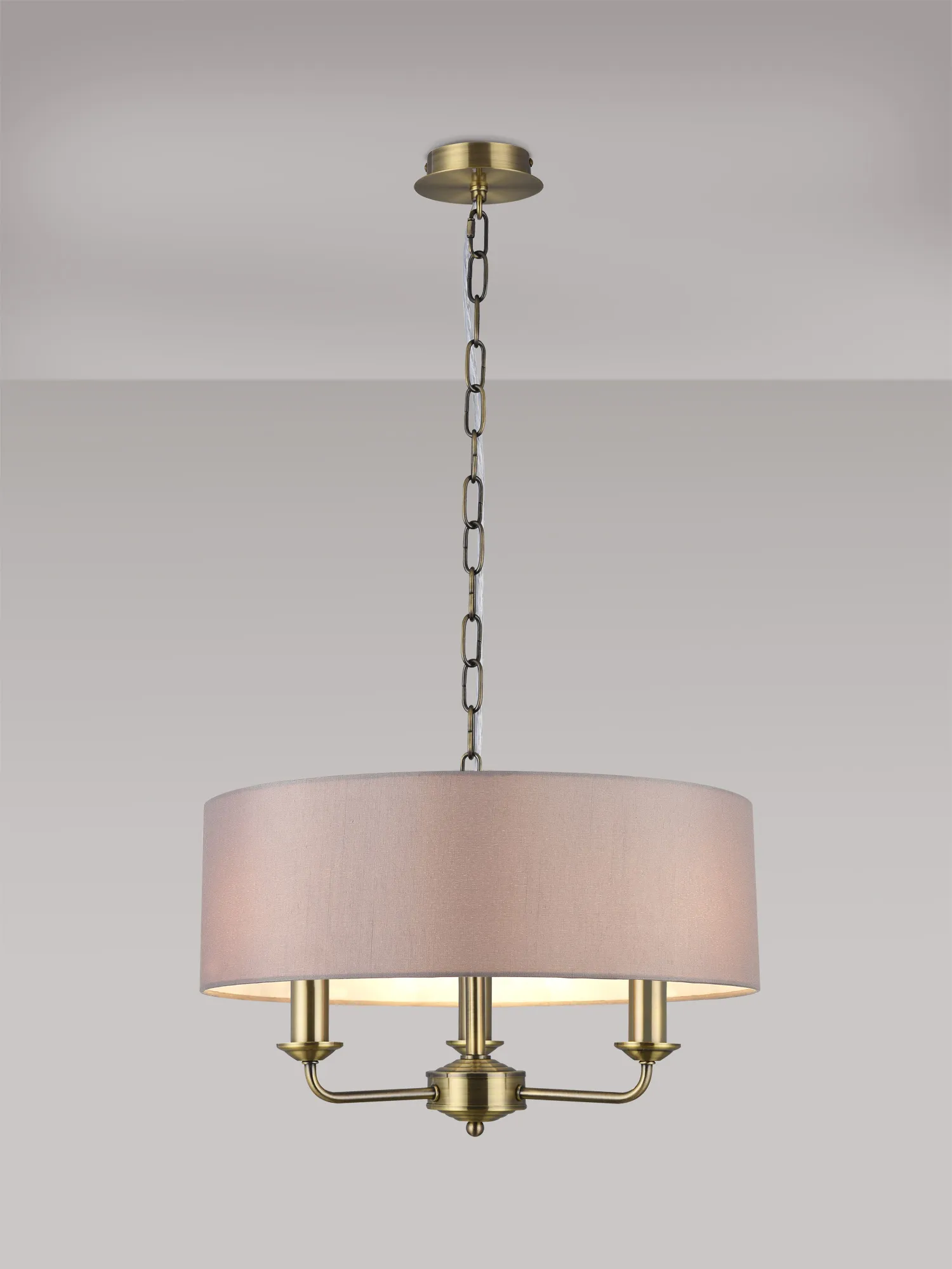 Banyan 45cm 3 Light Pendant Antique Brass; Grey DK0030  Deco Banyan AB GR